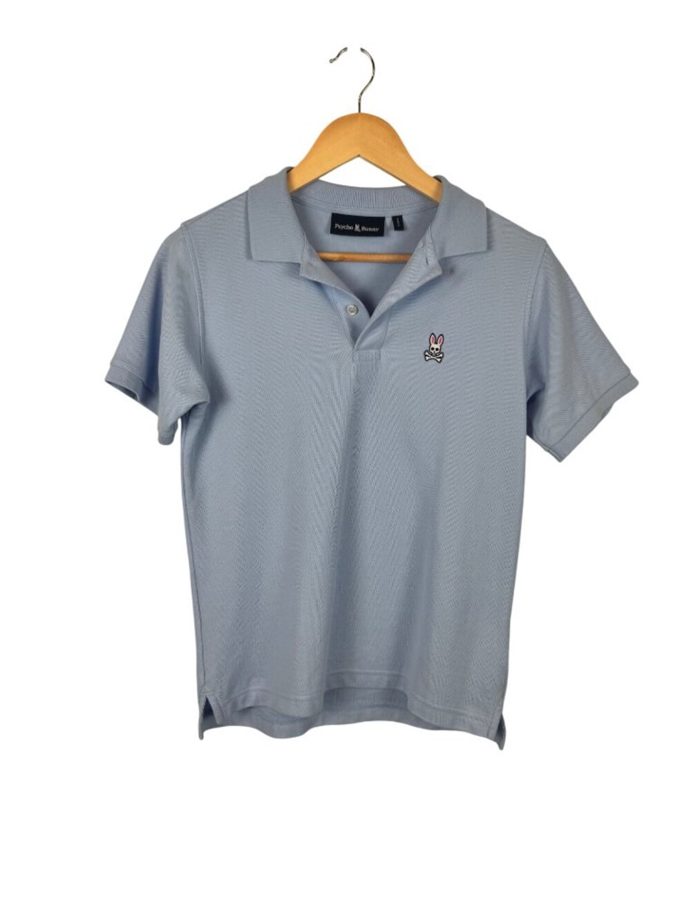 Psycho Bunny Kids Light Blue Pima Cotton Polo Shirt Bunny Logo Size L 14-16